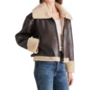 Paige Plain Brown Shearling Aviator Leather Jacket Front