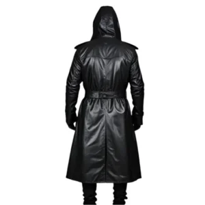 Patrick Mens Hooded Winter Leather Overcoat Back