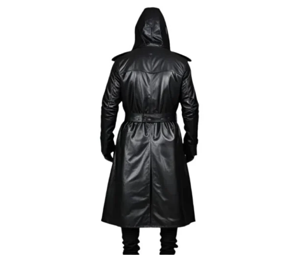 Patrick Mens Hooded Winter Leather Overcoat Back