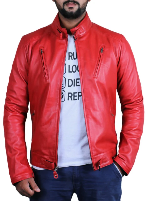 Peyton Streamlined Red Cafe Racer Jacket