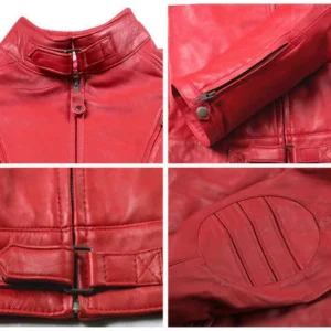 Peyton Streamlined Red Cafe Racer Jacket Closeup