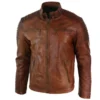 Phareall Distressed Brown Leather Motorcycle Jacket