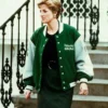 Princess Diana Green Wool Varsity Jacket Front View