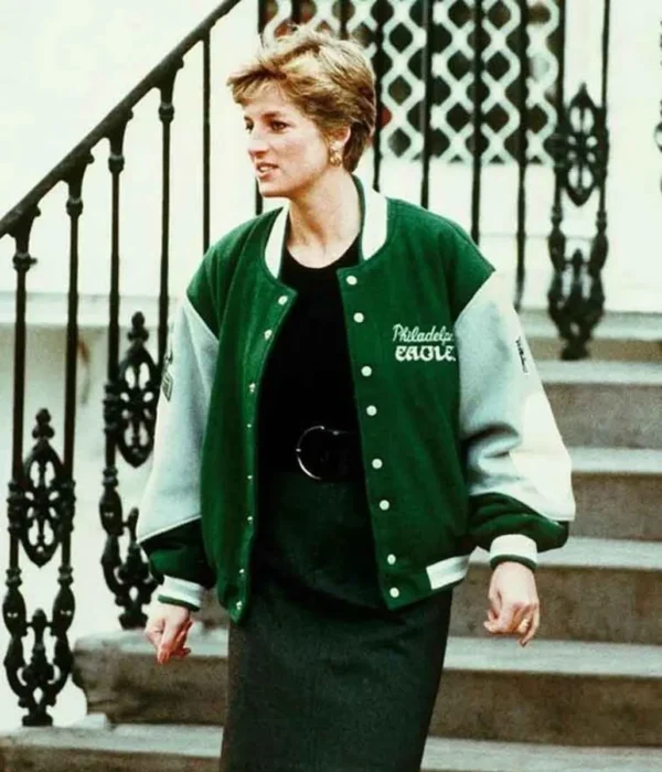 Princess Diana Green Wool Varsity Jacket Front View