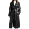 Quinn Fashion Savvy Black Belted Leather Long Coat