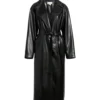 Quinn Fashion Savvy Black Belted Leather Long Coat Front