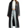 Quinn Fashion Savvy Black Belted Leather Long Coat Open Front