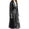 Quinn Fashion Savvy Black Belted Leather Long Coat Side View
