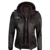 Raistlin Removable Hooded Leather Motorcycle Black Bomber Jacket