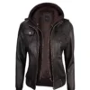 Raistlin Removable Hooded Leather Motorcycle Black Bomber Jacket Front