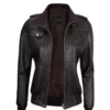 Raistlin Removable Hooded Leather Motorcycle Black Bomber Jacket Open Front
