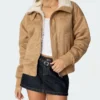 Reagan Tan Brown Suede Shearling Leather Jacket