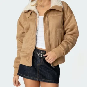 Reagan Tan Brown Suede Shearling Leather Jacket