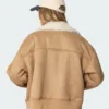 Reagan Tan Brown Suede Shearling Leather Jacket Back