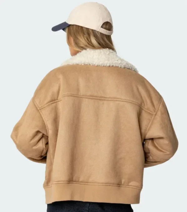 Reagan Tan Brown Suede Shearling Leather Jacket Back