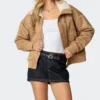 Reagan Tan Brown Suede Shearling Leather Jacket Front
