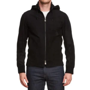 Regan black suede hooded leather jacket