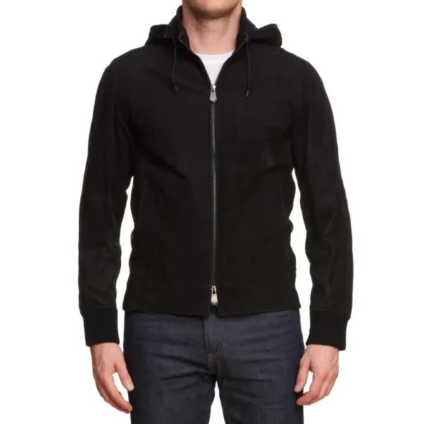 Regan black suede hooded leather jacket