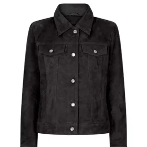 Rheann Womens Suede Leather Trucker Jacket Front