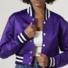 Rhett Simple Purple Cropped Satin Varsity Jacket