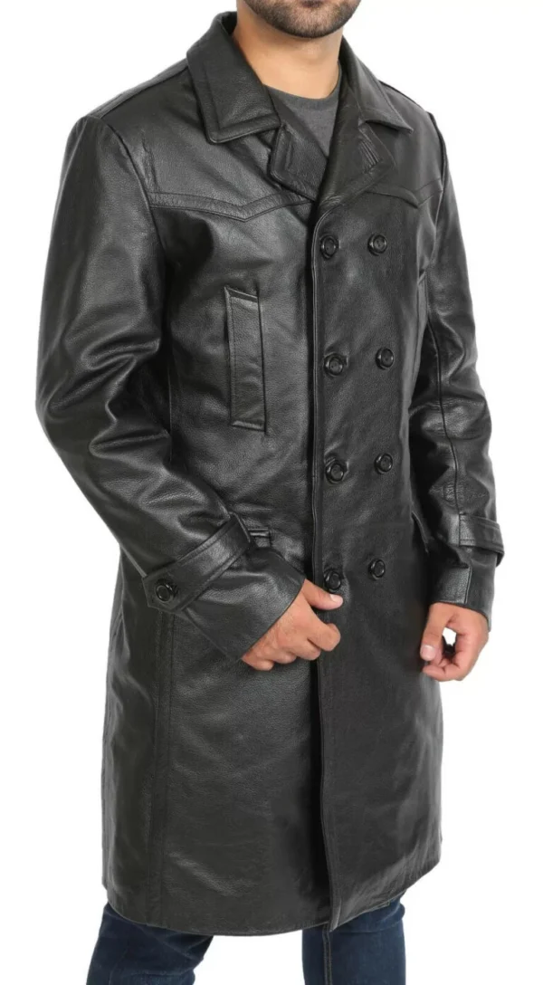 Ricky Classic Double Breasted Leather Coat Front