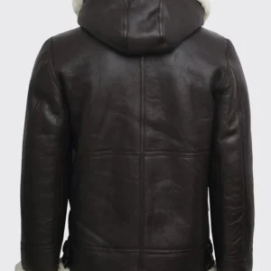 Rj Black Hooded Aviator Leather Jacket Back