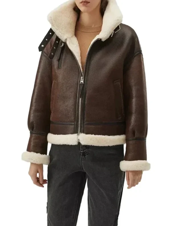 Rosie Brown B3 Shearling Bomber Leather Aviator Jacket