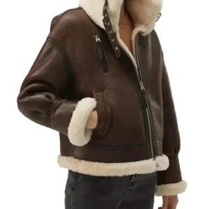 Rosie Brown B3 Shearling Bomber Leather Aviator Jacket Side View