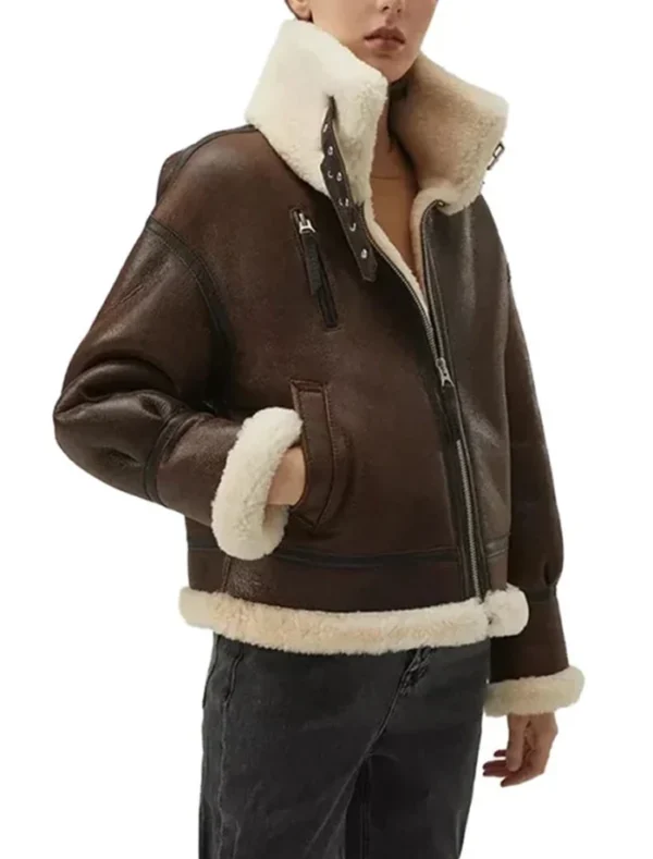 Rosie Brown B3 Shearling Bomber Leather Aviator Jacket Side View