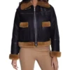 Sabrina Shearling Brown Fur Trim Real Leather Jacket
