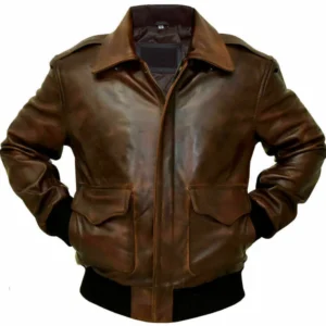 Sadie Distressed Brown Bomber style Leather Jacket