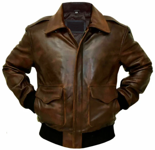 Sadie Distressed Brown Bomber style Leather Jacket