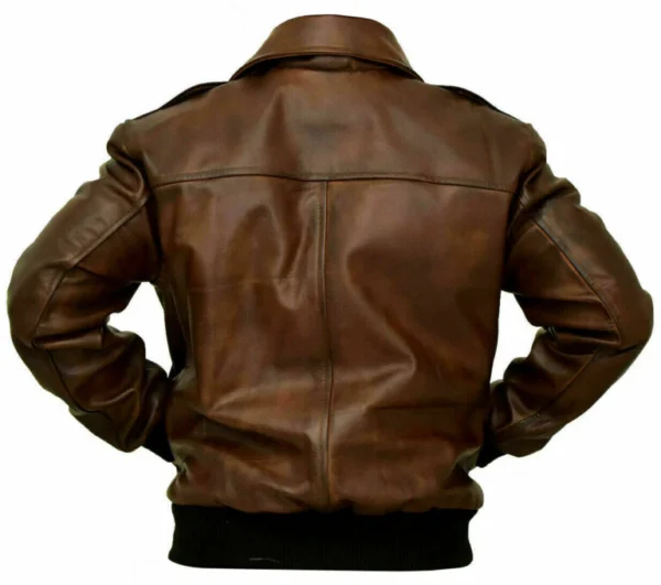 Sadie Distressed Brown Bomber style Leather Jacket Back