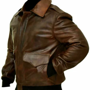 Sadie Distressed Brown Bomber style Leather Jacket Side View