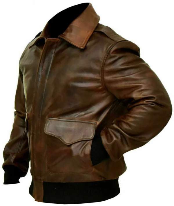 Sadie Distressed Brown Bomber style Leather Jacket Side View