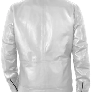 Salma White Classic Cafe Racer Leather Jacket Back