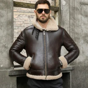 Santino Brown Biker Jacket With Shearling Warmth