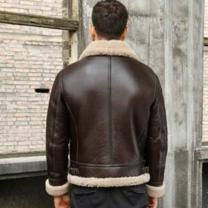 Santino Brown Biker Jacket With Shearling Warmth Back