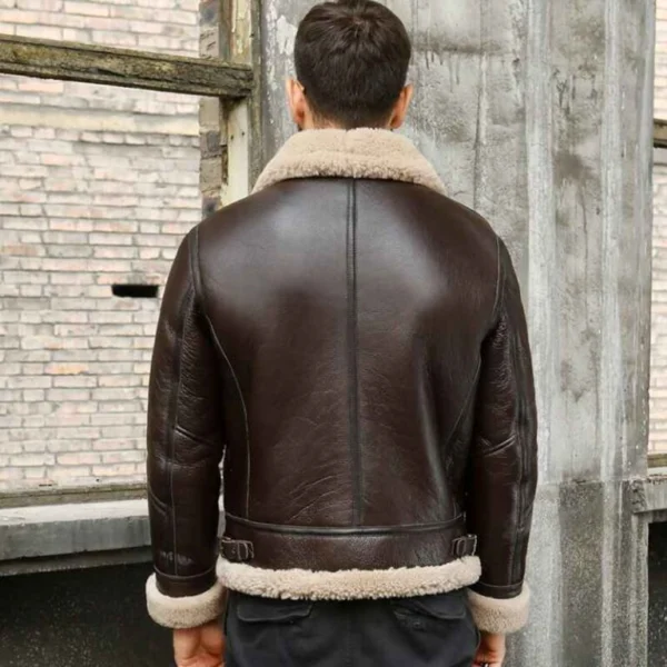 Santino Brown Biker Jacket With Shearling Warmth Back