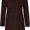 Sara Notch Lapel Collar Burgundy Wool Long Overcoat