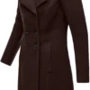 Sara Notch Lapel Collar Burgundy Wool Long Overcoat Front