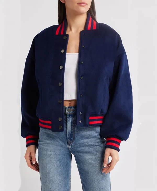 Savanah Blue Fashionable Varsity Bomber Jacket