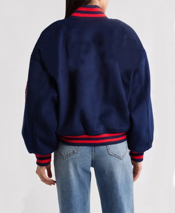 Savanah Blue Fashionable Varsity Bomber Jacket Back