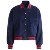 Savanah Blue Fashionable Varsity Bomber Jacket Front
