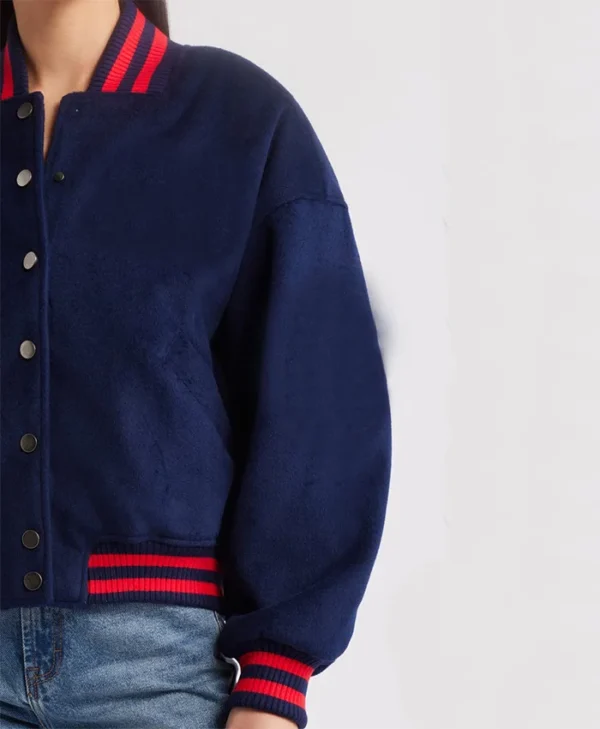 Savanah Blue Fashionable Varsity Bomber Jacket Right Side