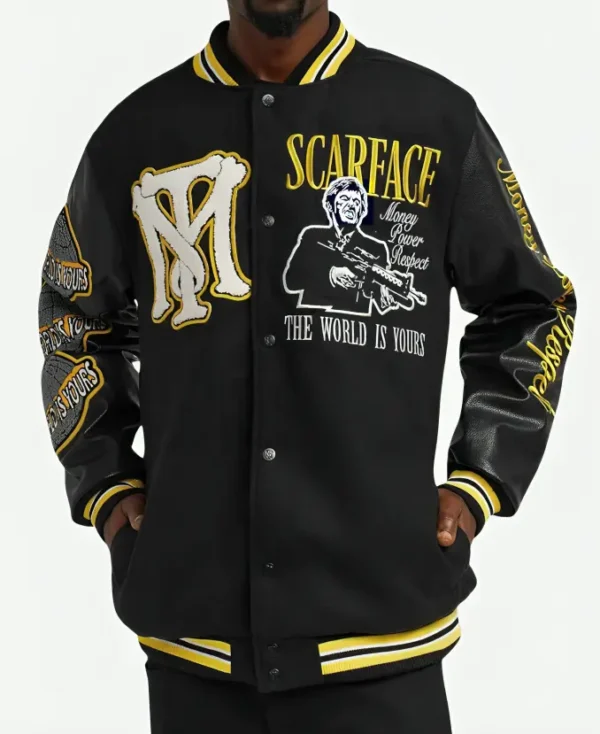 Scarface Black and Yellow Tony Montana Varsity Bomber Jacket