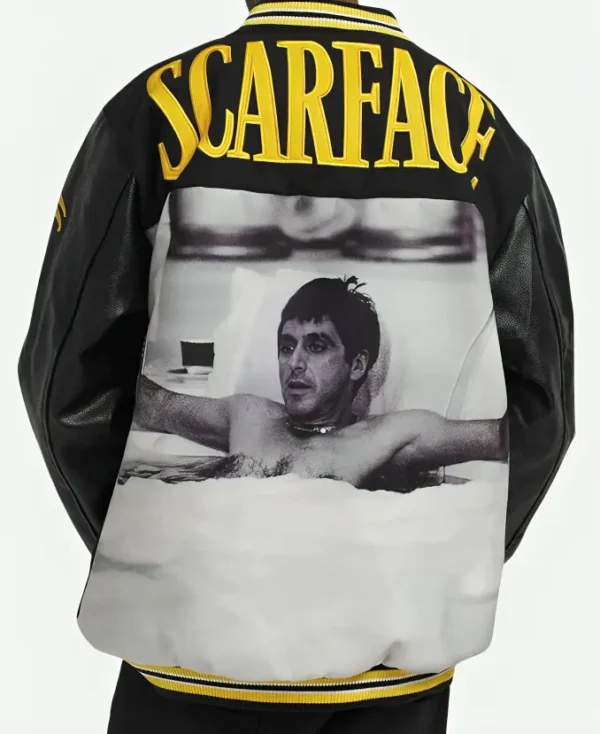 Scarface Black and Yellow Tony Montana Varsity Bomber Jacket Back