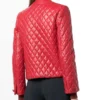 Selara Diamond Quilted Red Leather Collarless Jacket Back