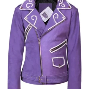 Selena Quintanilla Biker Purple Vegan Leather Jacket front