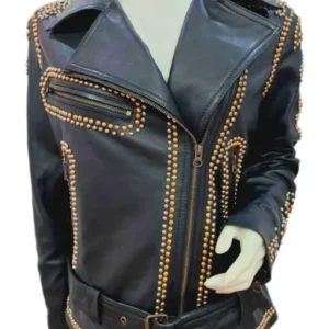 Selena Quintanilla Black Biker Leather Jacket front
